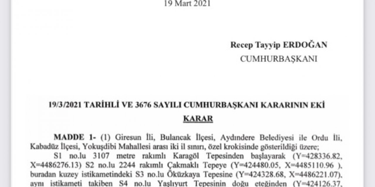 Ordu-giresun Sınırı Yeniden Belirlendi