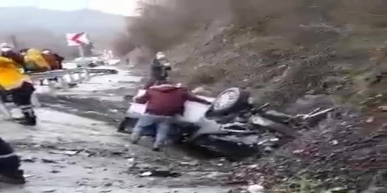 Şarampole Uçan Otomobil Takla Attı: 2 Yaralı