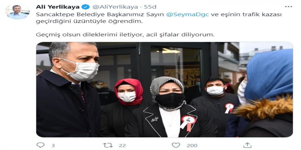 Vali Yerlikaya’dan Sancaktepe Belediye Başkanı’na Geçmiş Olsun Mesajı