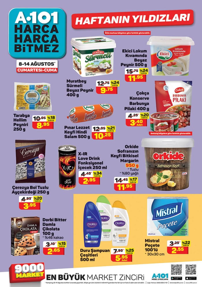 A 101 Market 8 – 15 Ağustos indirim broşürü haftalık aktüel katalog..! Dr. Oetker pizza, Loreal krem, Ekici beyaz peynir ve daha fazlası