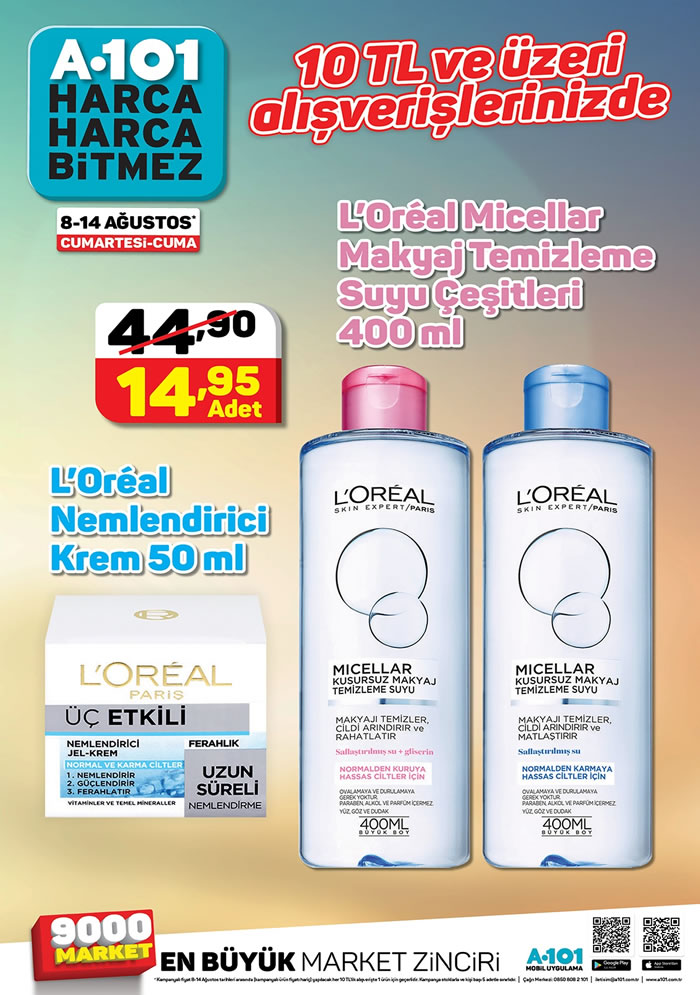 A 101 Market 8 – 15 Ağustos indirim broşürü haftalık aktüel katalog..! Dr. Oetker pizza, Loreal krem, Ekici beyaz peynir ve daha fazlası