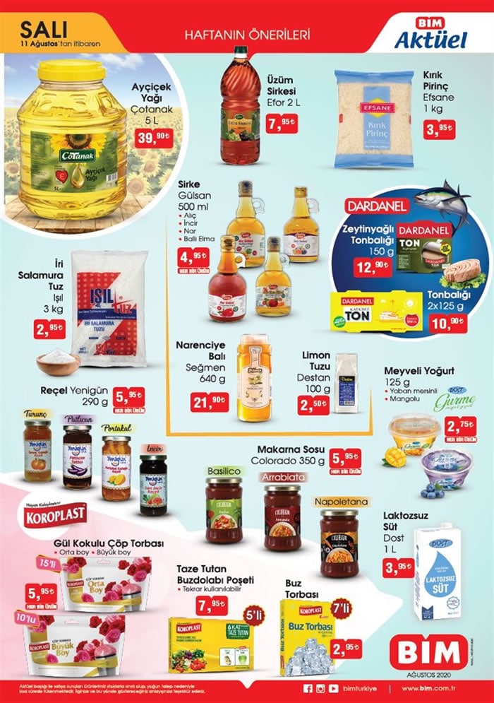 BİM Market 11 – 17 Ağustos indirim broşürü haftalık aktüel katalog..! Dardanel ton balığı, Rebul parfümeri, Nivea kozmetik ürünleri ve çok daha fazlası..!