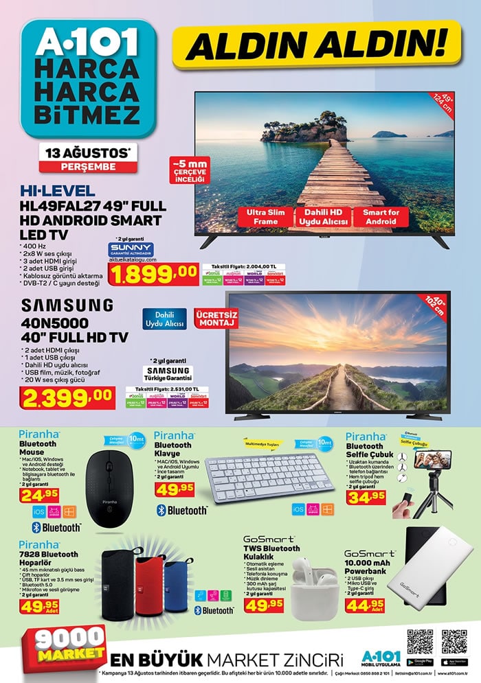 A 101 Market 13 – 20 Ağustos indirim broşürü haftalık aktüel katalog..! Samsung Full HD tv, 4 kapılı mutfak dolabı, Flavel kahve makinası ve çok daha fazlası..!