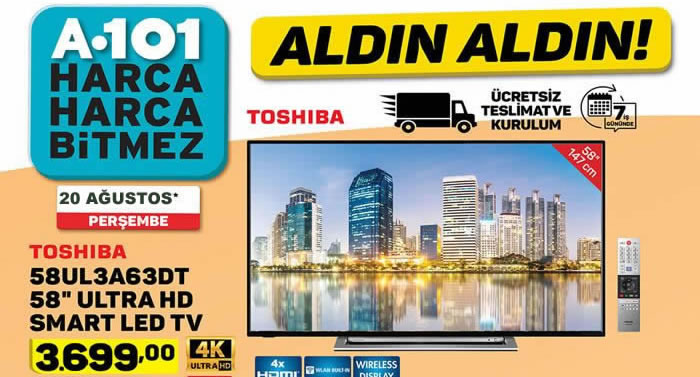 A 101 Market 20 – 27 Ağustos indirim broşürü haftalık aktüel katalog..! Toshiba ultra HD tv, Samsung powebank, Seg Derin Dondurucu ve çok daha fazlası..!