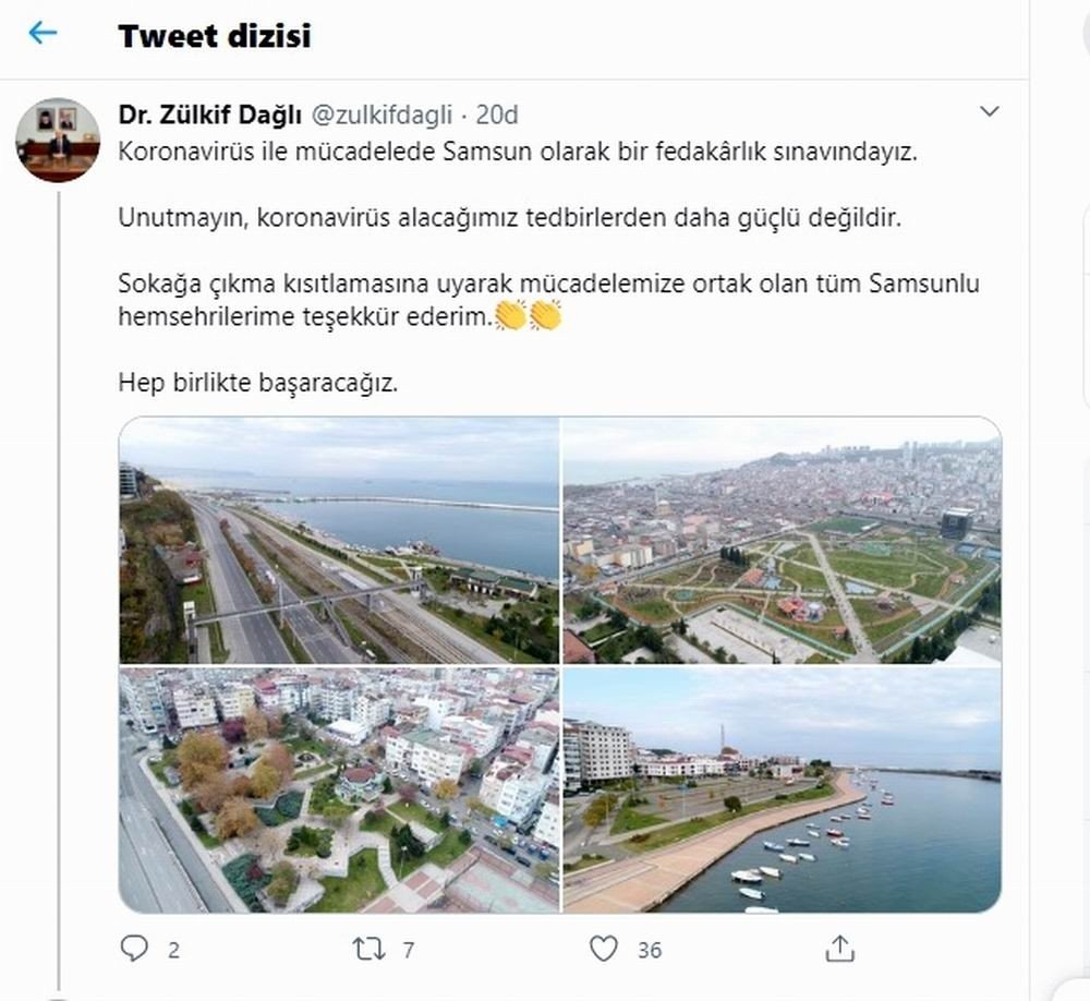Vali Dağlı’dan Samsunlulara Teşekkür