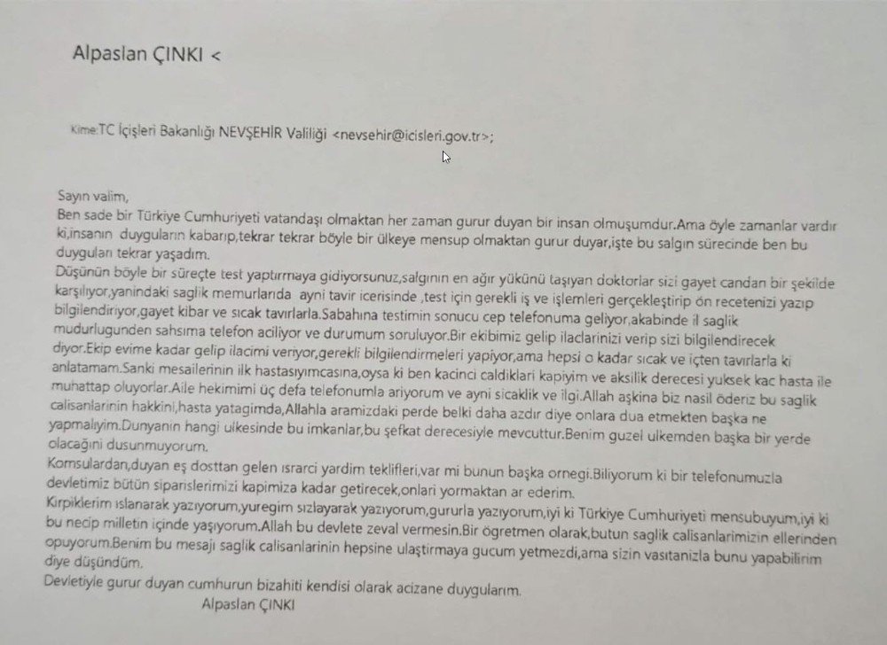 Covid-19 Tedavisi Gören Öğretmenden Sağlık Çalışanlarına Duygu Dolu Mektup