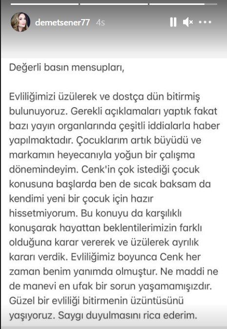 Demet Şener’den Boşanma Açıklaması