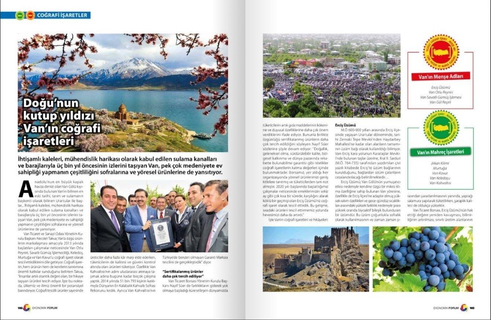 Van Tso’nun Coğrafi İşaretli Ürünleri “ekonomik Forum Dergisi”nde