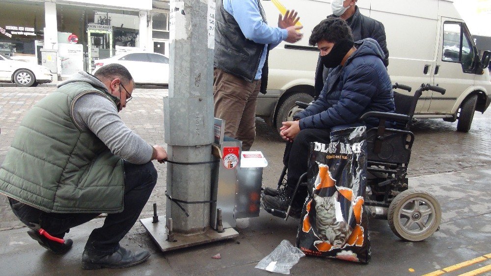 Engelli Genç Topladığı Bağışlarla Sokak Hayvanlarına Mama İstasyonları Kuruyor