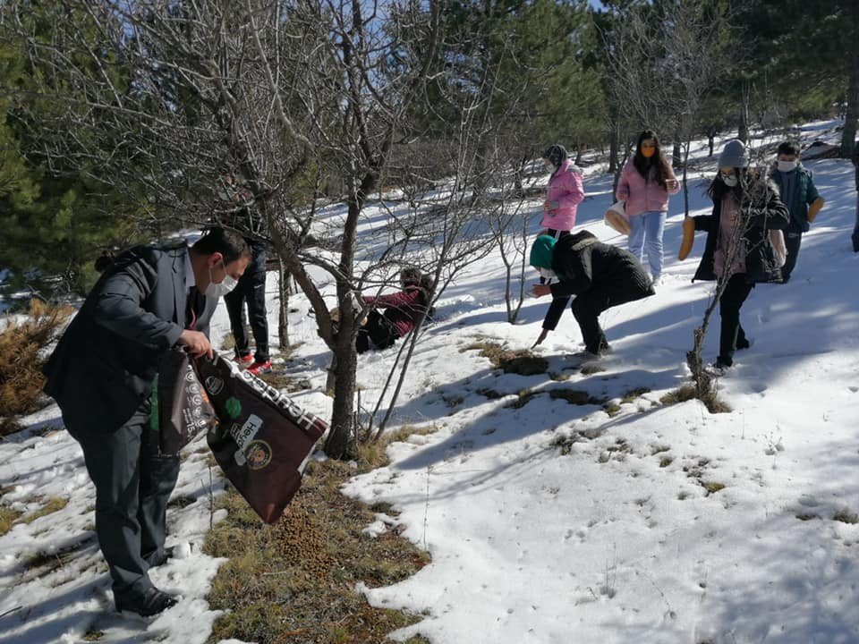 Çiçekdağı’nda Kuşlar İçin Dağlara Yem Bırakıldı