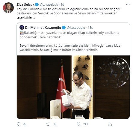 Bakan Ziya Selçuk’tan Bakan Kasapoğlu’na Teşekkür