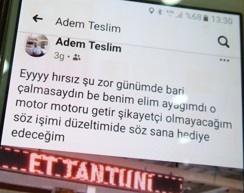 Balıkesirli Lokantacı, Motorunu Çalan Hırsıza Sosyal Medyadan Mesaj Yazdı