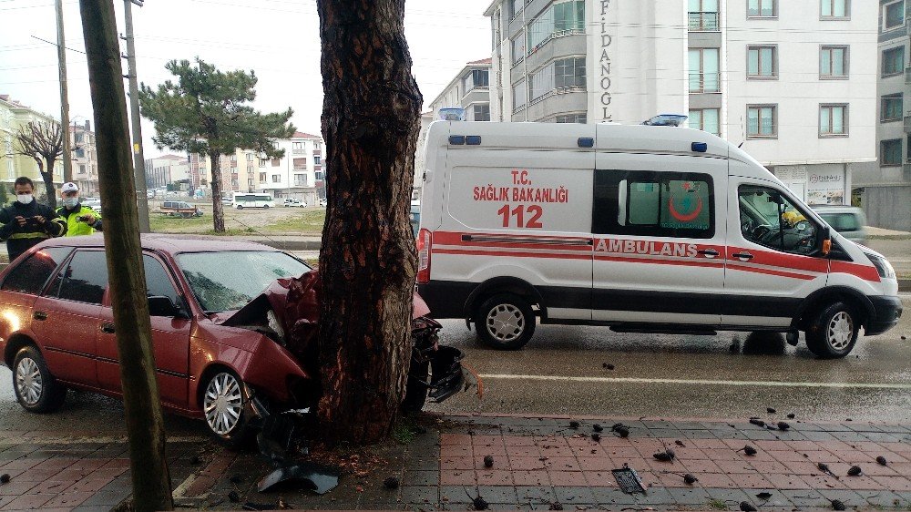 Virajı Alamayan Otomobilin Ağaca Çarptığı Feci Kaza Kamerada