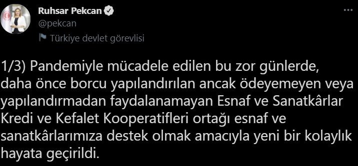 Bakan Pekcan, Esnaf Borçlarının Yapılandırılmasına Başlandığını Duyurdu