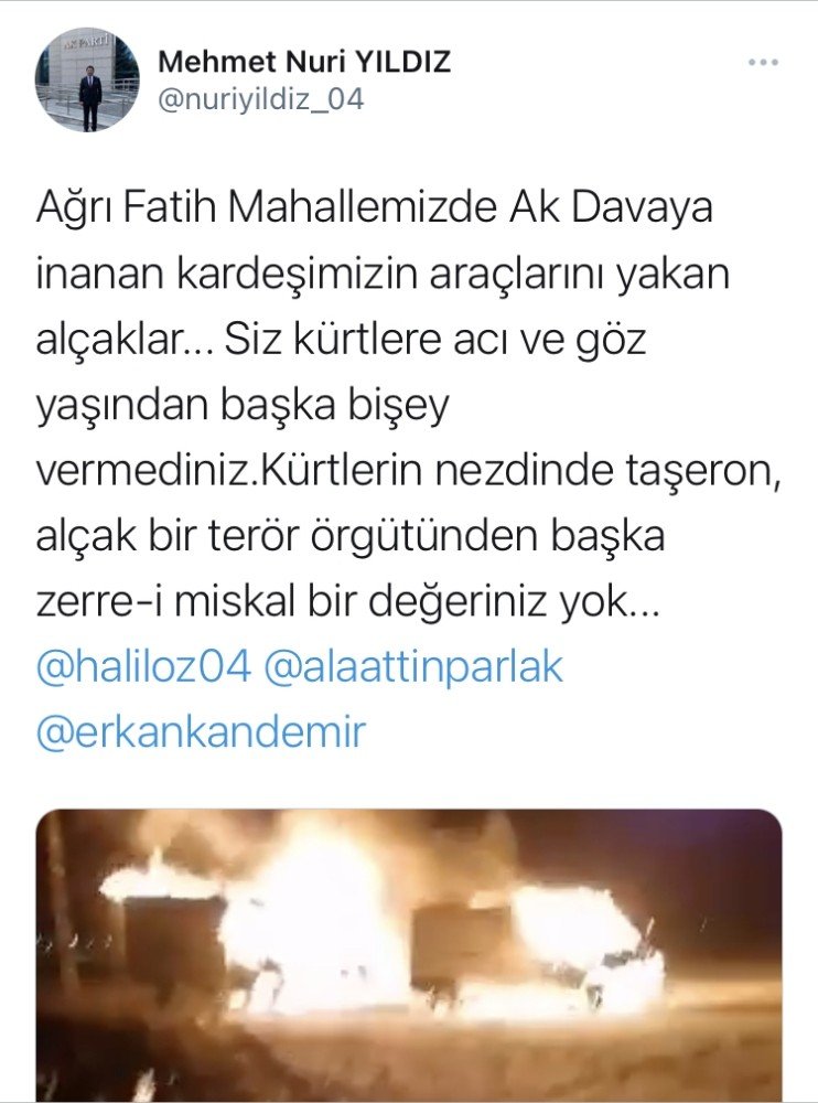 Merkez İ̇lçe Başkanı Yıldız: “sırf Ak Parti’li Oldukları İçin Vatandaşlarımızın Araçlarını Yaktılar"