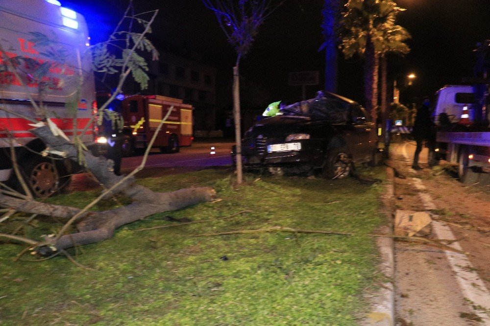 Adana’da Otomobil Refüjdeki Ağaçlara Çarptı: 3 Yaralı